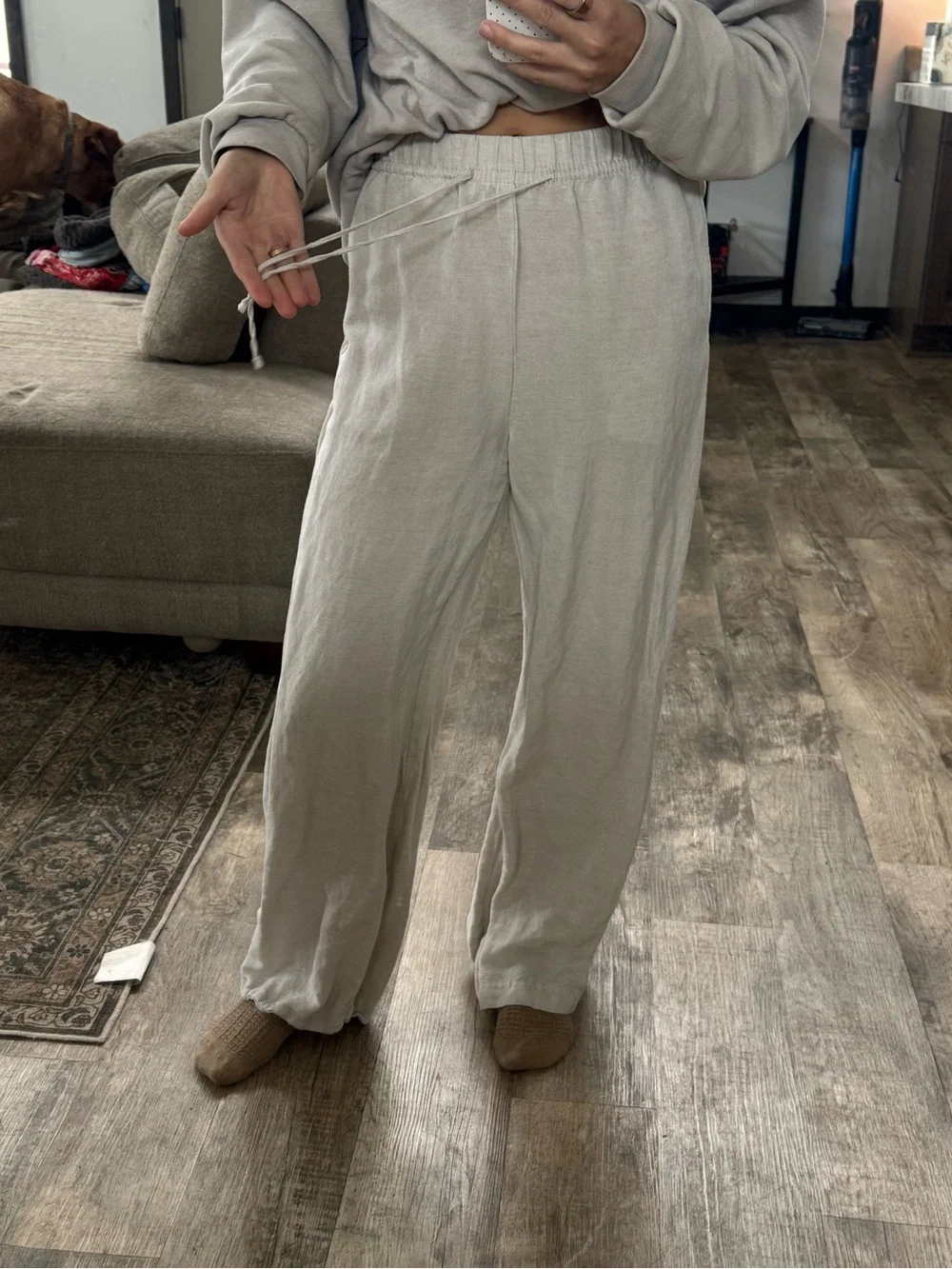 H&M Wide-Leg Linen-Blend Pants — Light Beige